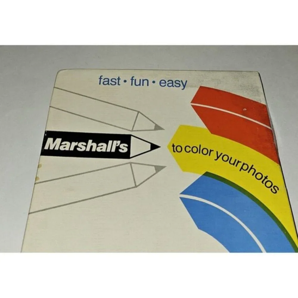 9 VTG Marshall's Photo Coloring Pencils Red Yellow Green Purple Brown (BOX WEAR)
